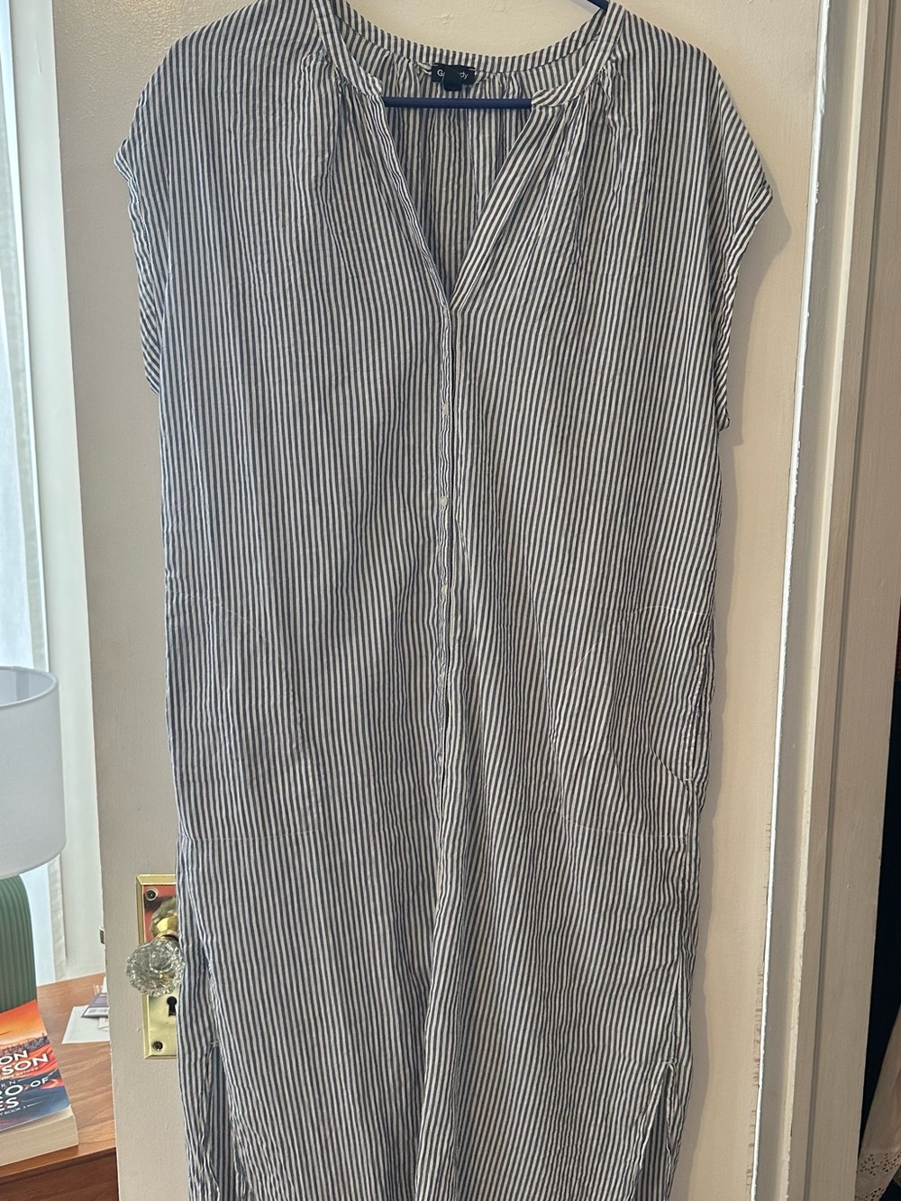 Striped Maxi Shirt Dress in Navy and White by GAPBody